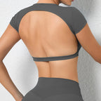 Hearuisavy Sommer Personalisierbare Sportshirts Workout Sportbekleidung Rückenloses Yoga-Kleidungsstück Brustpolster Sport Crop Tops Gym Top Damen