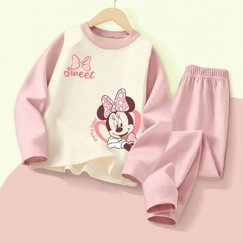 DISNEY Herbst und Winter Mädchen Bequemes Weiches Schlafanzug-Set Kinder Freizeit-Hauskleidung-Set Minnie-Druck Kinder Pyjamas 0-10 Jahre