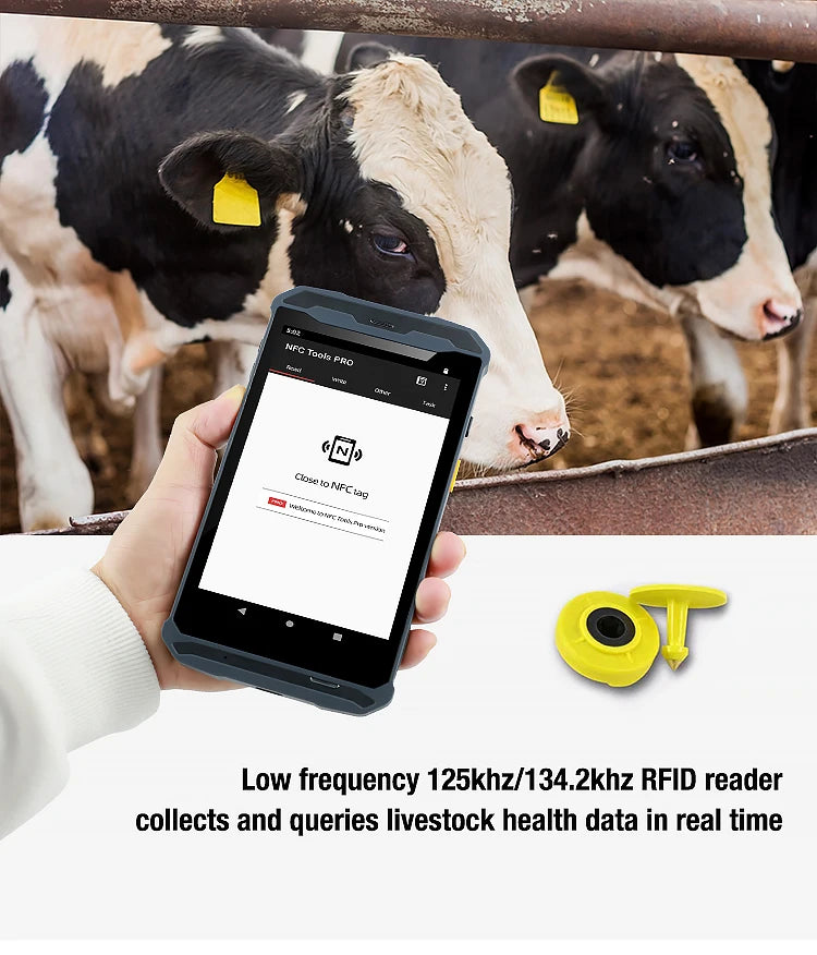 Handheld 125kHz-134,2kHz RFID Tierohrmarkenleser Android PDAs Scanner für Rinder-/Ziegenmilchviehbetriebe und Viehbestandsdatenmanagement