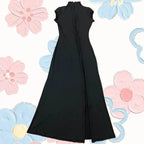 Schwarze Abendkleider mit hohem Schlitz, Rollkragen, Reißverschluss, schmal geschnitten, figurbetonter Rock, sexy heißes Mädchen-Nachtclub-Kleid für Damen Streetwear