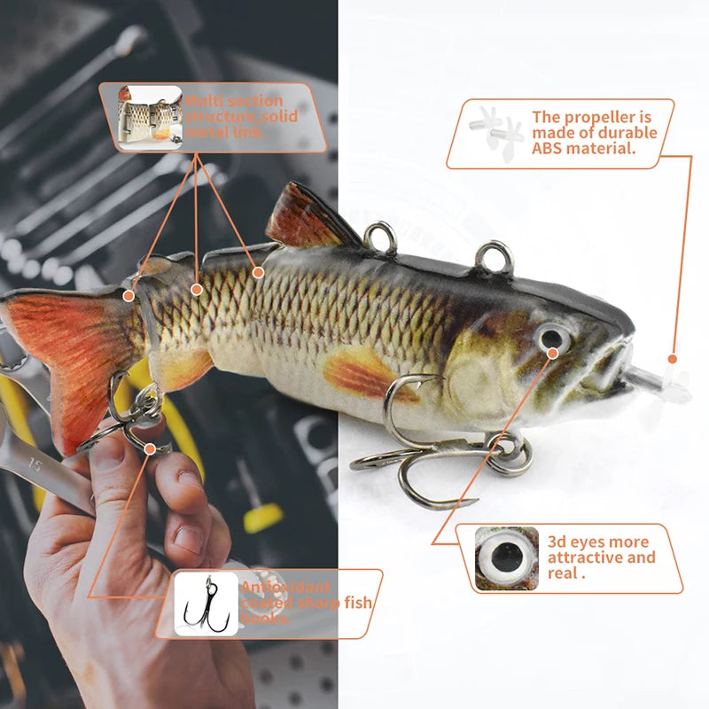 Automatischer Swimbait, elektrischer, robotergesteuerter Angelköder, 4-Segment, automatisch, mehrteiliger Köder, USB-wiederaufladbar, Wobbler, Pesca-Zubehör