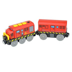 Magnetischer elektrischer Zug Lokomotive Holzeisenbahn Schlitz Diecast Eisenbahn mit zwei Waggons Zug Holz Kinderspielzeug Biro Leduo Strecke