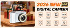 4K-Vlogging-Kamera, 180° drehbarer Bildschirm, Ringlicht & Beauty-Modus, Digitalkamera für Anfänger, 32-GB-SD-Karte enthalten, Weihnachtsgeschenk