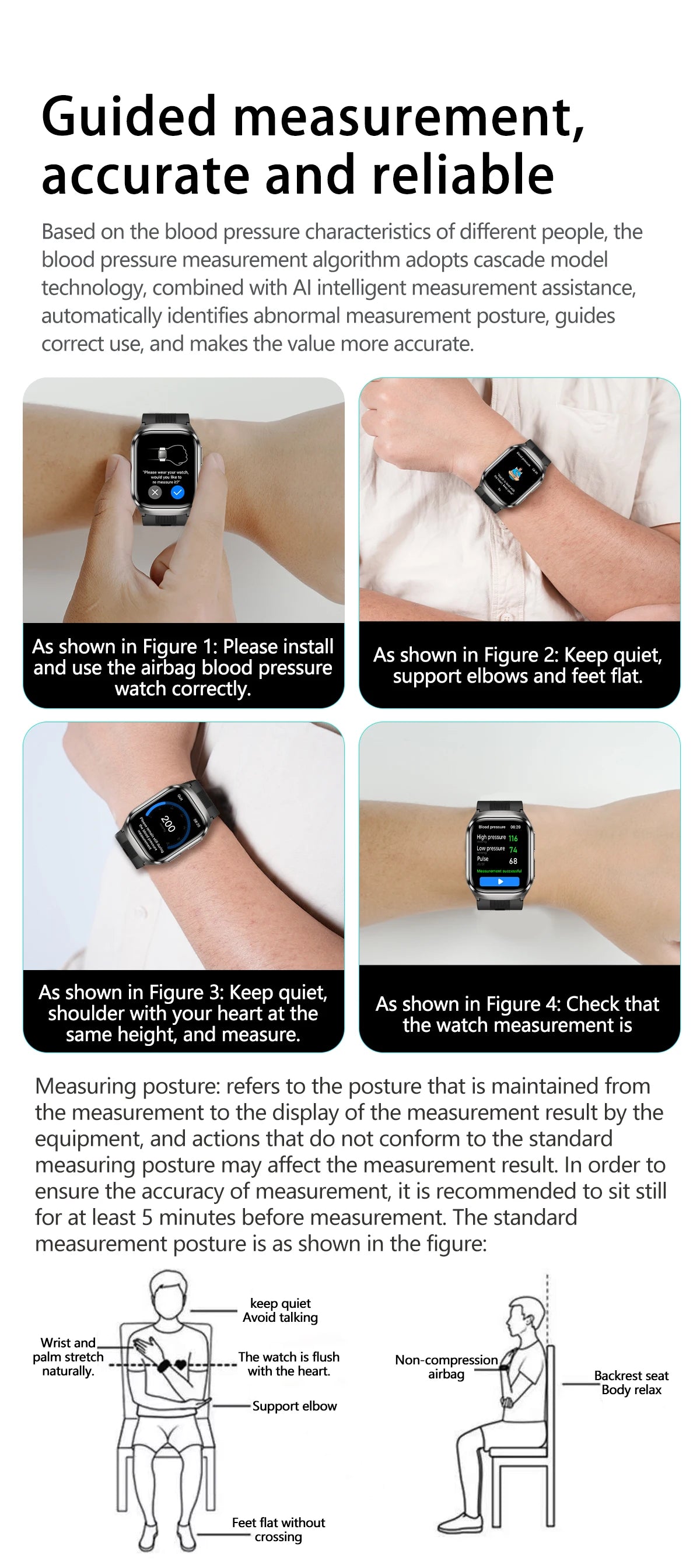 2026Neue Gesundheitsuhr Blutdruck Genaue Messung Smartwatches Herren Harnsäure Blutfette wasserdicht Airbag Smartwatch Damen