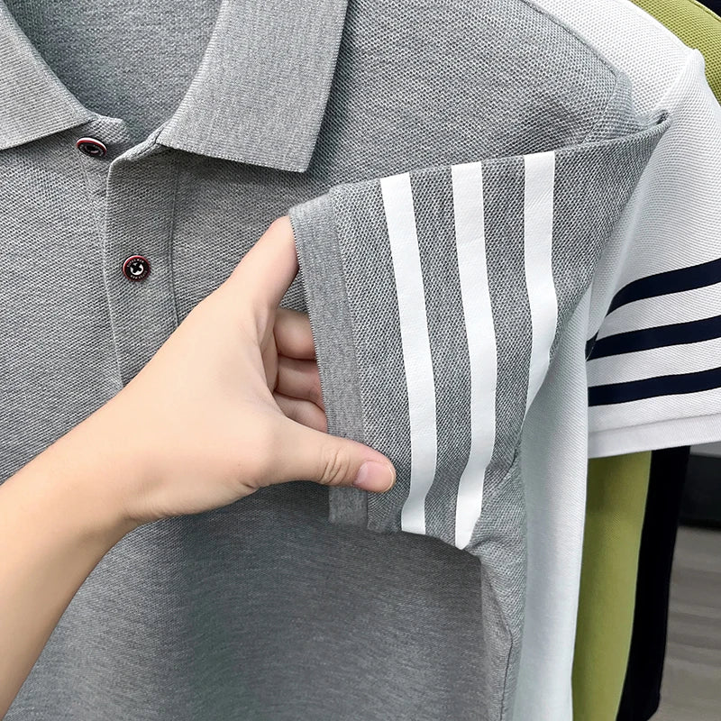 Luxusmarke Herren hochwertiges Kurzarm-Poloshirt Revers Stickerei Welpe Manschette Streifen T-Shirt Business Freizeit Herrenbekleidung