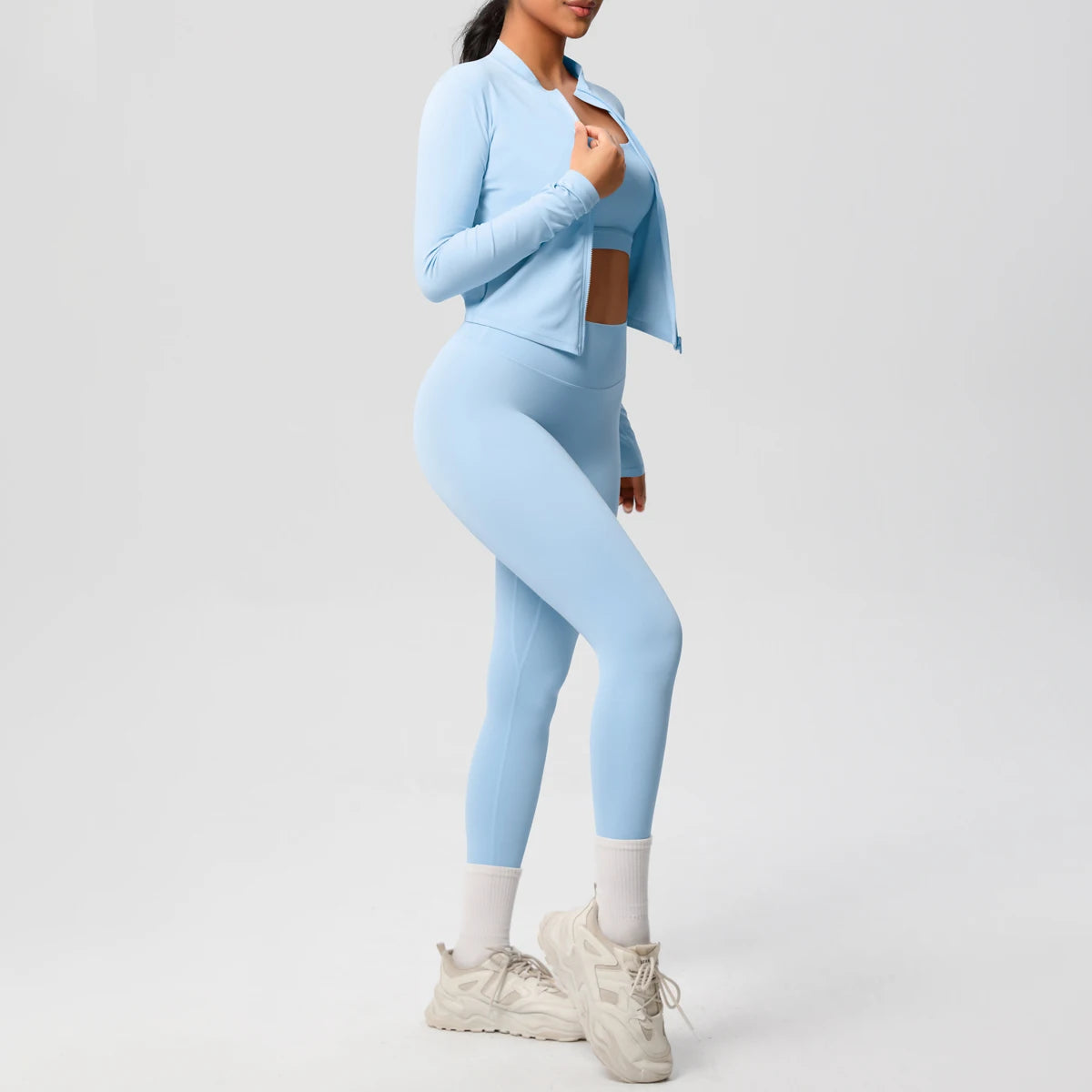 3-teiliges Sportbekleidung Yoga-Set Gym Sport-BH Reißverschlussjacke Leggings Kleidung Sportbekleidung Yoga-Anzüge für Damen Fitness-Set Trainingsanzug