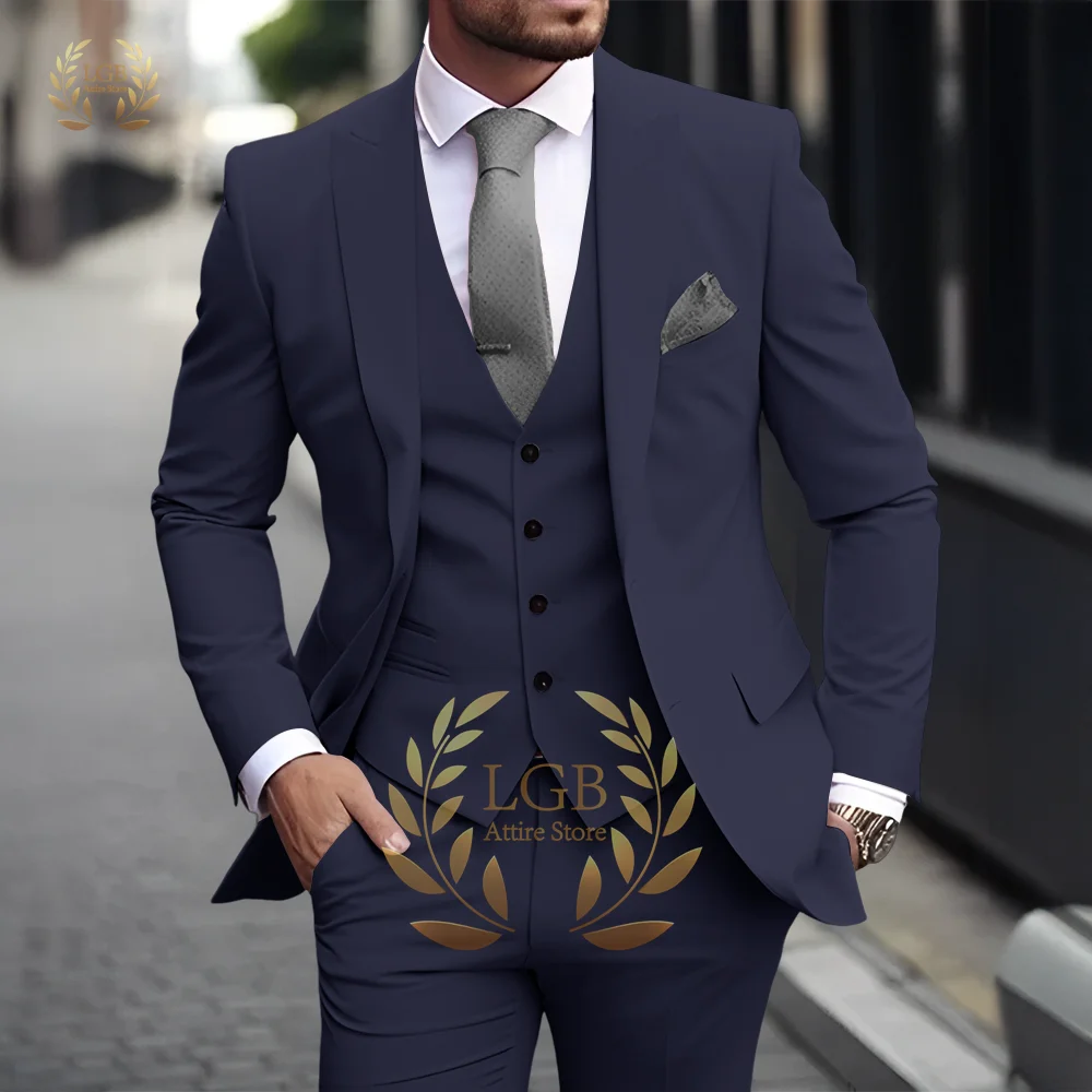Herren Khaki 3-teiliger Anzug Klassischer spitzer Revers Business Formal Hochzeit Bräutigam Slim Fit Eleganter Gentleman-Stil Mode Blazer