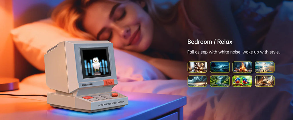 Divoom MiniToo Retro Bluetooth-Lautsprecher Tragbarer Pixel-Display-Musikbox Retro-Computer-Stil Lautsprecher Geschenk