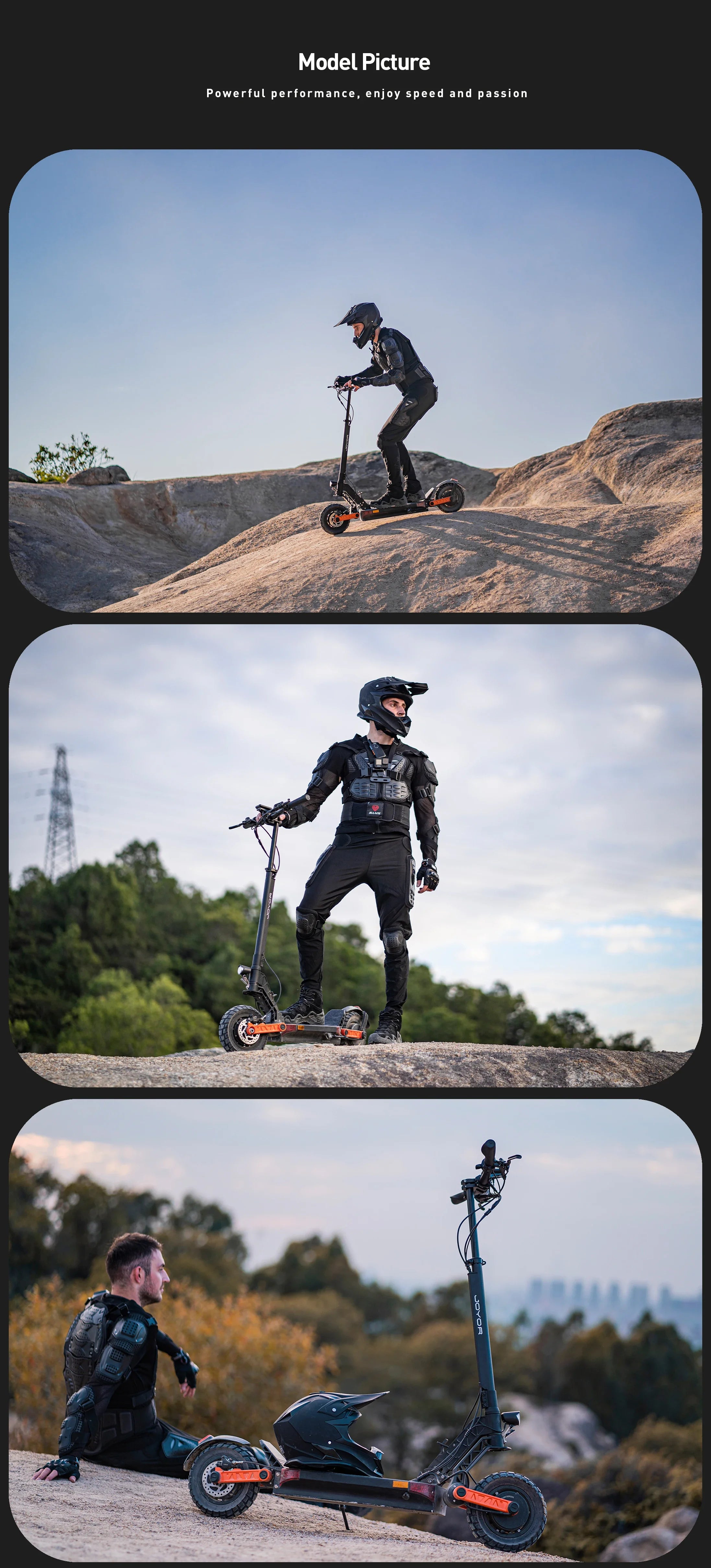 JOYOR S10-S-Z E-Scooter 60V 18Ah Doppelmotor 2000W 10 Zoll Reifen Erwachsenen E-Scooter Schwarz Höchstgeschwindigkeit 65km/h Reichweite 70-85km