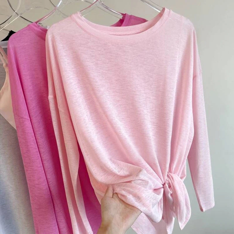 Atmungsaktives langärmliges Yoga-Cover-up, leichtes, schnell trocknendes Lauftop für Damen, lockere Passform, schlicht, Sport, Fitness, Outdoor, Freizeit