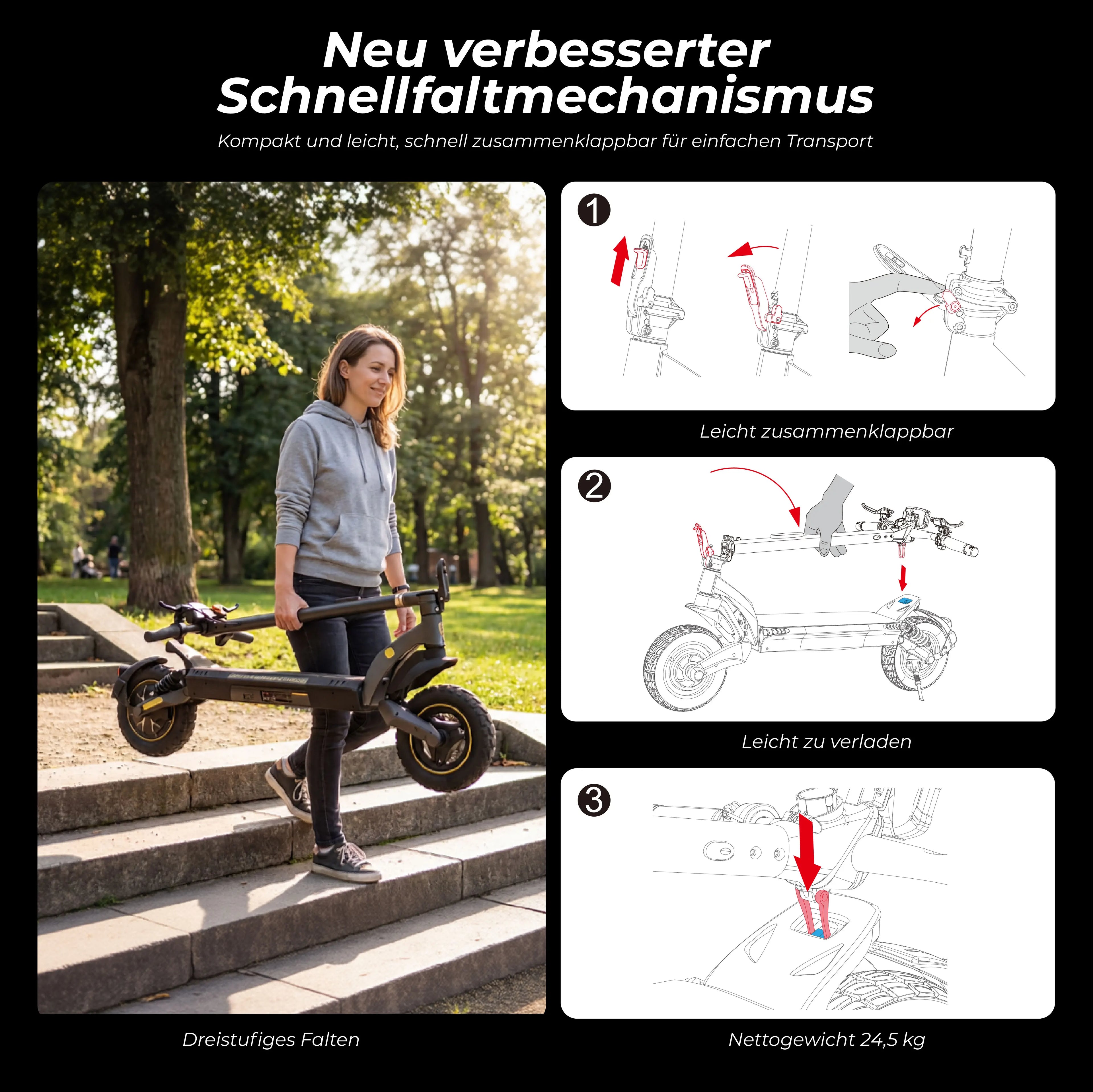 V5Pro Offroad E-Scooter 10 Zoll ABE zertifiziert 500W 48V12.5Ah Geländereifen Dual Federung E-Bremse Voltix APP Deutschland