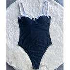 Damen Push Up Einteiliger Badeanzug Sexy Patchwork Monokini Bademode 2024 Badeanzug Strandmode Rückenfreier Badeanzug Schwimmanzug