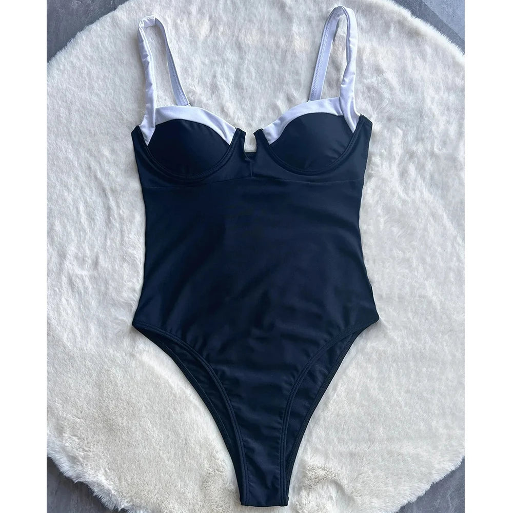 Damen Push Up Einteiliger Badeanzug Sexy Patchwork Monokini Bademode 2024 Badeanzug Strandmode Rückenfreier Badeanzug Schwimmanzug