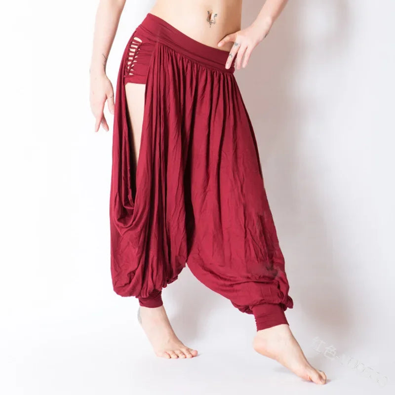 5XL Freizeit Damenhosen Haremshosen Sport Weite Hippie Sexy Hollow Out Streetwear Lockere Strandhosen Ropa Mujer Talla Grande