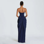 Damen einfarbiges plissiertes, sexy trägerloses Kleid, elegantes schulterfreies, rückenfreies Kleid mit hoher Taille und Schlitz 2026, neues Abendparty-Kleid