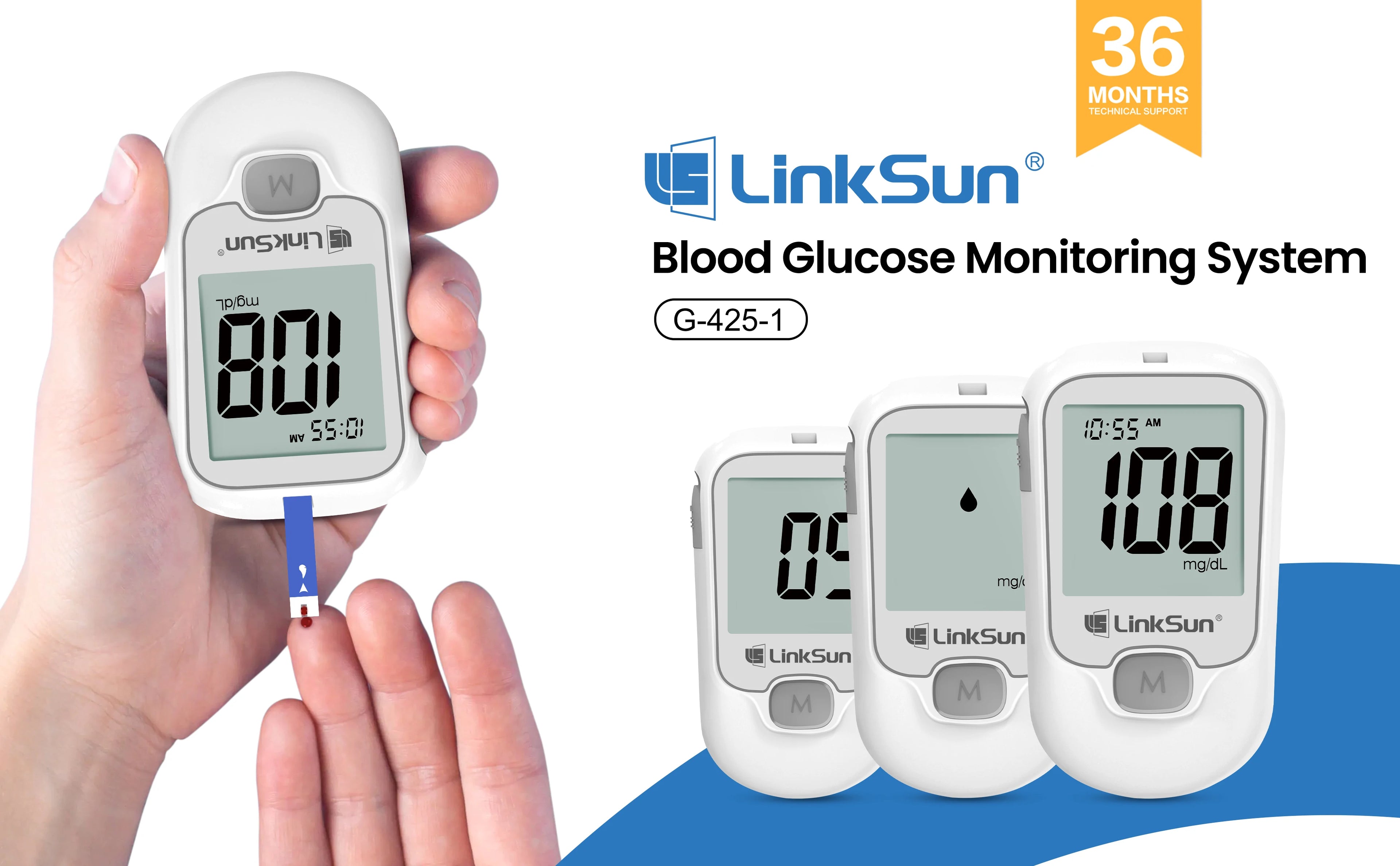 LinkSun G-425-1 Blutzuckermessgerät-Kit 50/100 Stück Teststreifen Lanzetten für Diabetes-Monitor Digitales Glukometer Blutzuckermessgerät