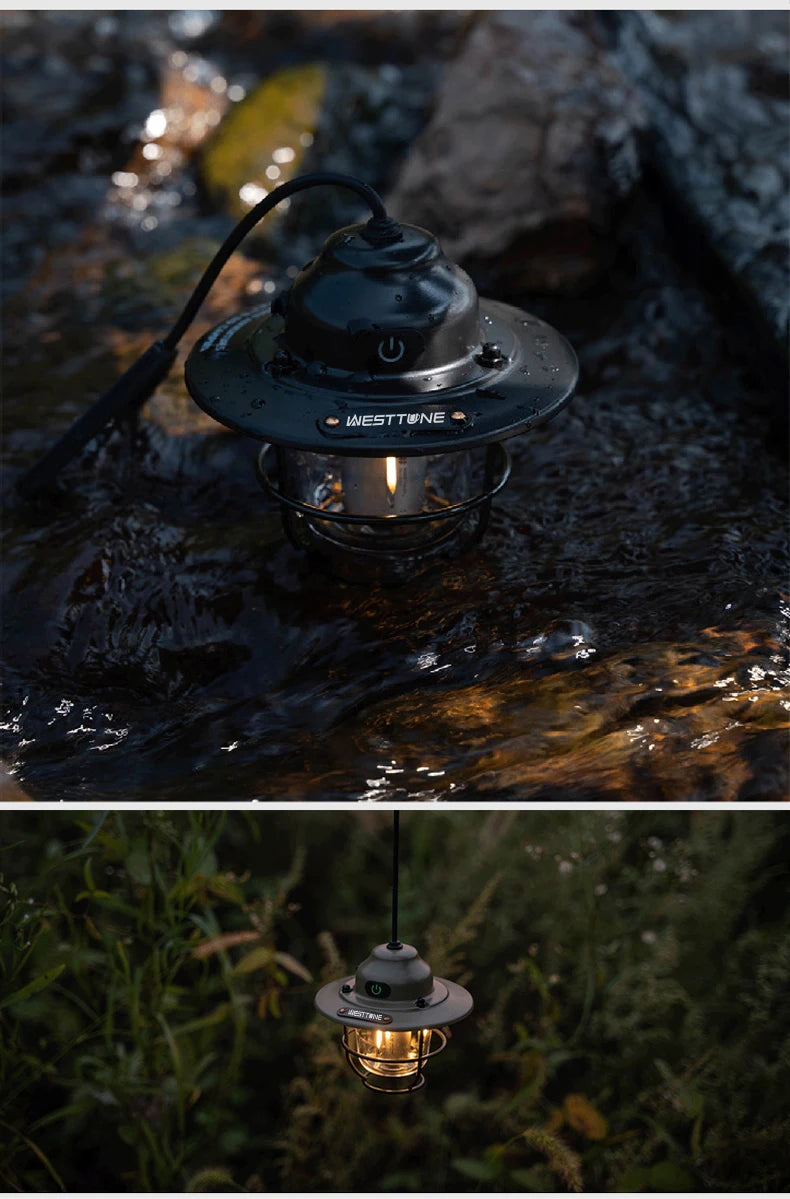 Tragbare Campinglaternen Retro Hängezeltlampe Wasserdichte Dimmbare Campinglampe 1200mAh für Wandern Angeln Notfalllaterne