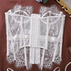 Ellolace Palace Damen Dessous Sets Weidenkorsett String 2-teiliges Set Sexy Heiß Trägerlos Spitze Ausgefallener tiefer V-Ausschnitt Damen Unterwäsche