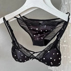 Französischer Stil Süßer Triangel-BH Lingerie Set Damen Satin Spitze Drahtlos Kleiner Busen Raffiniert Dünner Stoff Sexy Weiche Unterwäsche S-XL