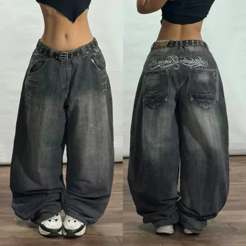 Amerikanische Y2K 2025 Neue weite Baggy Black Jeans Oversized Damen Street Casual Joker Denim-Hose Paar-Jeans Vintage Streetwear