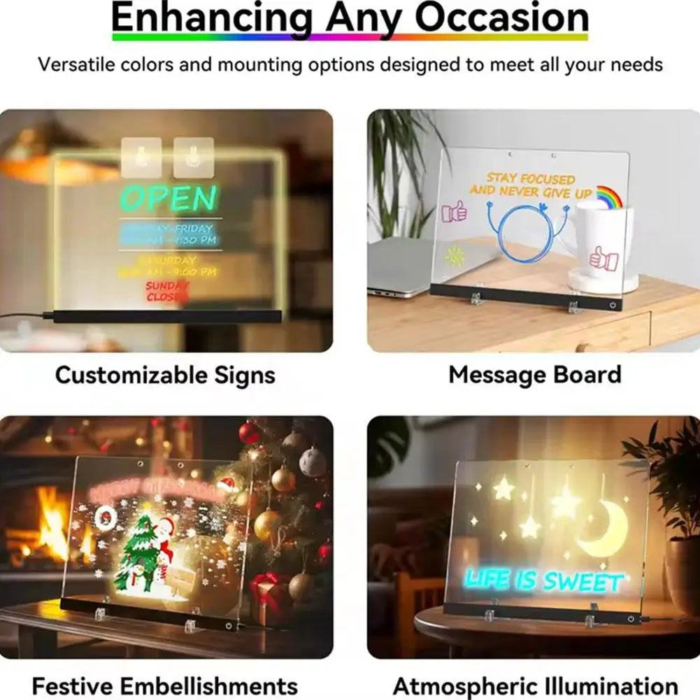 LED-Notiztafel-Nachtlicht mit 7 bunten Stiften DIY Acryl-Nachrichtentafel Kreatives Fluoreszierendes Mal- und Zeichenbrett