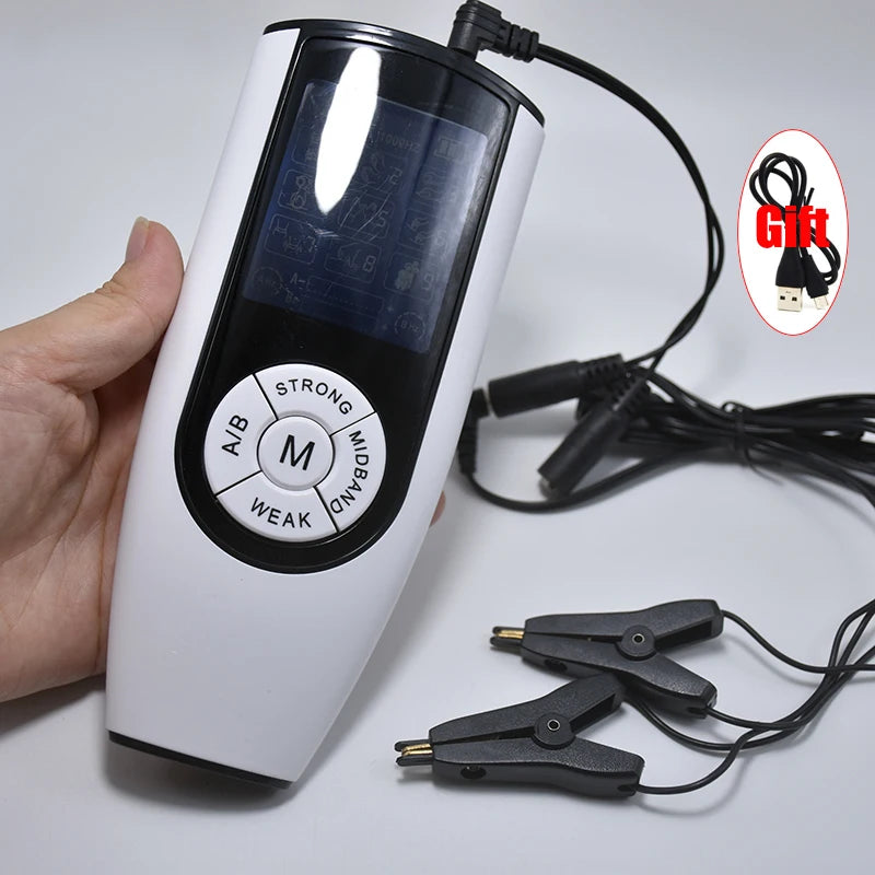 Elektrische Schock Brustwarzenklemmen BDSM Bondage Schamlippenklammer Klitoris-/Penispulsator E-Stimulations-Massagehandschuh/-Pad SM Roller Sexspielzeug für Paare