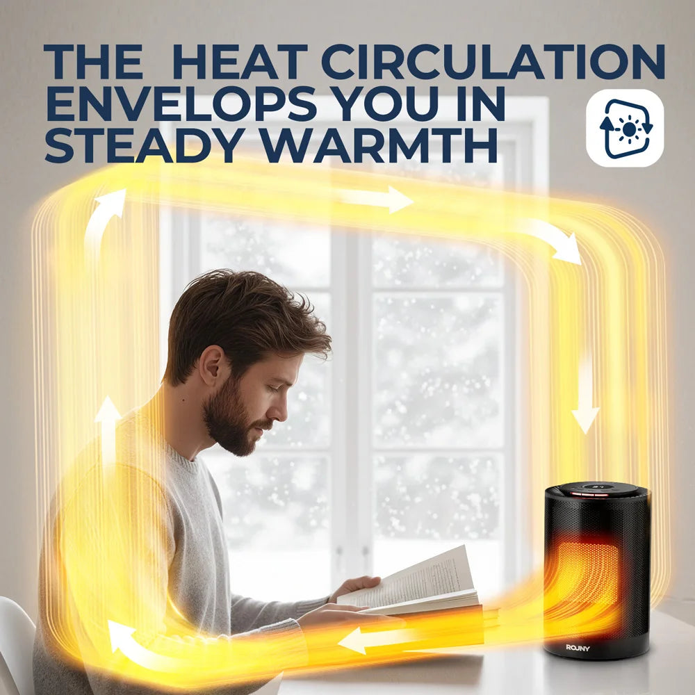 Tragbare elektrische Tischheizung, 80° oszillierend, 1200W PTC-Keramikheizlüfter für Schlafzimmer, Büro, Innenräume, Schwarz