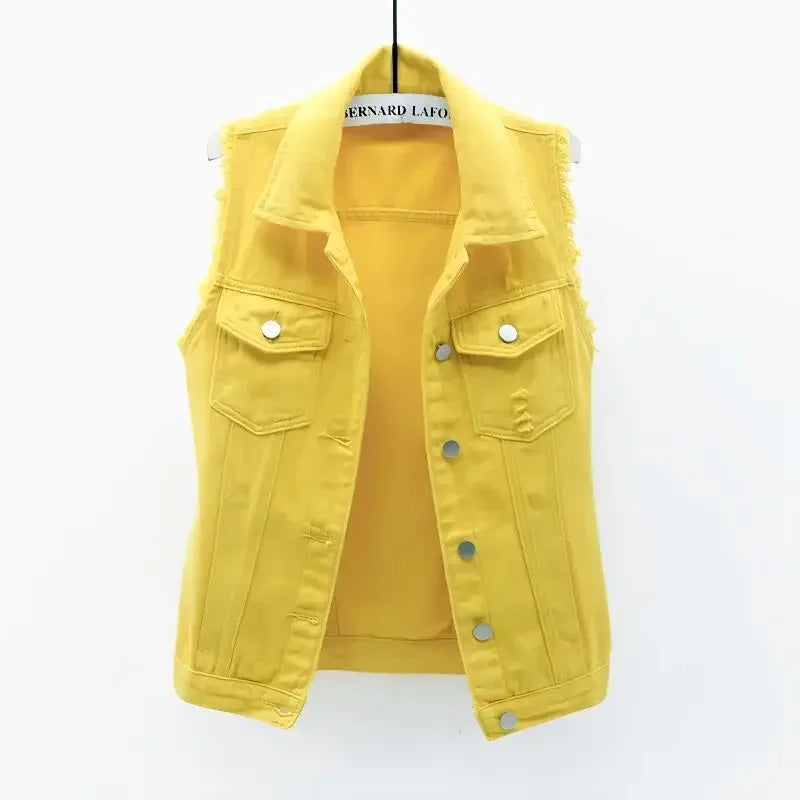 Mode Jeansweste Damen Cropped Frühling Sommer Ärmellose Tops Kurze Jacken Weste Top Oberbekleidung Jeans Cowboy Female