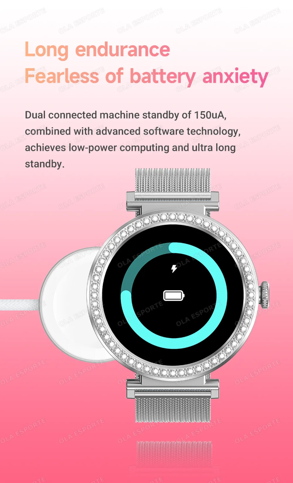 Fashion Zircon Smartwatch 1,46" AMOLED Bildschirm 5.4 Bluetooth Anruf Herzfrequenz Temperaturüberwachung Damen Smartwatch Schrittzähler