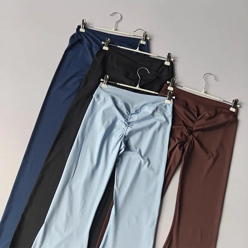 Crossover Flare Yoga Leggings für Damen High Waist V Cross Schlaghose Bauchkontrolle Yogahose Weites Bein Fitness Leggings