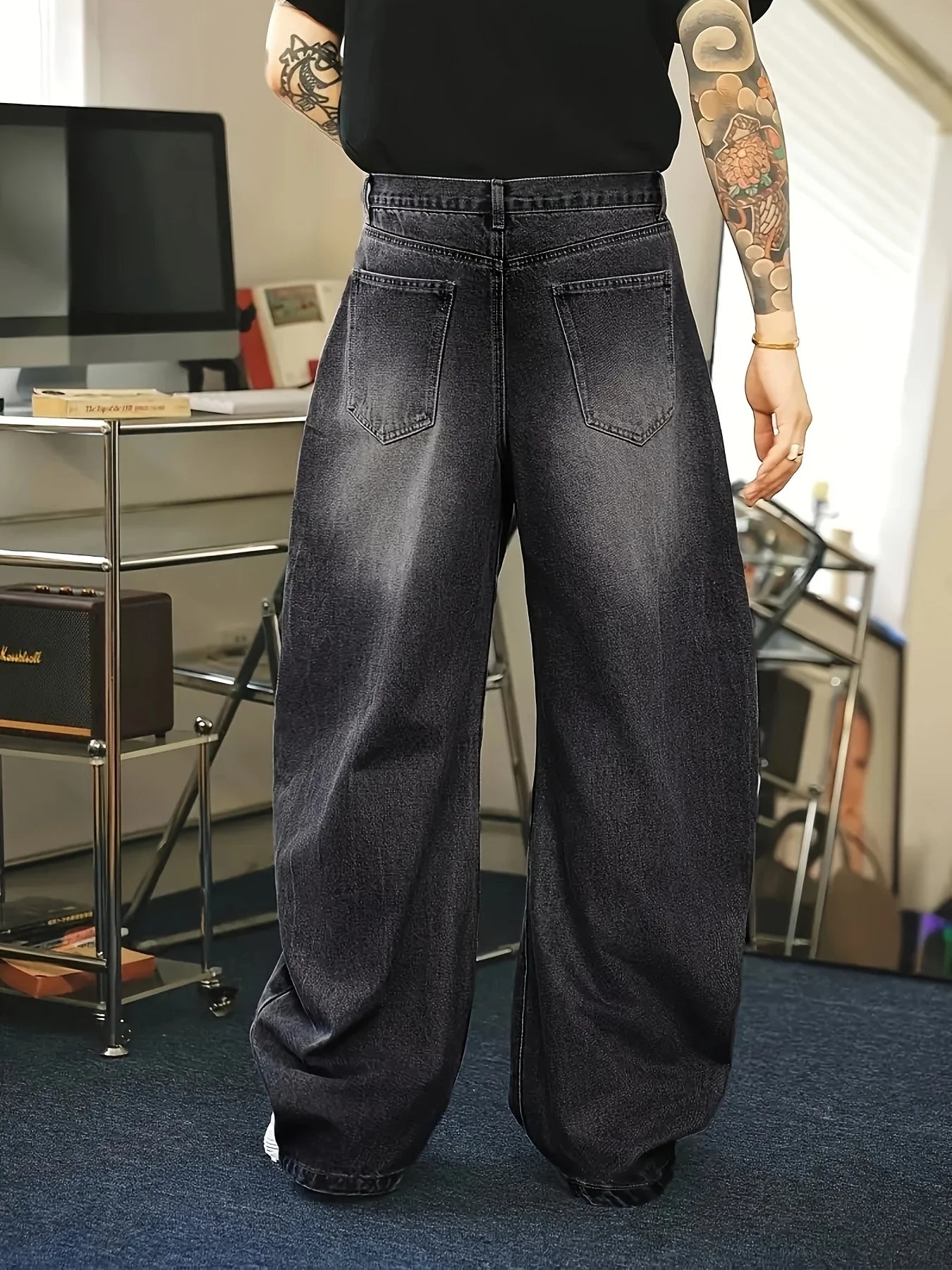 1 Stück Herren Daily Travel Casual American Street Loose Jeans, Schwarz, Hellblau, Meerblau Fashion Street Style Retro Laternenjeans Denimhose Zweitbild