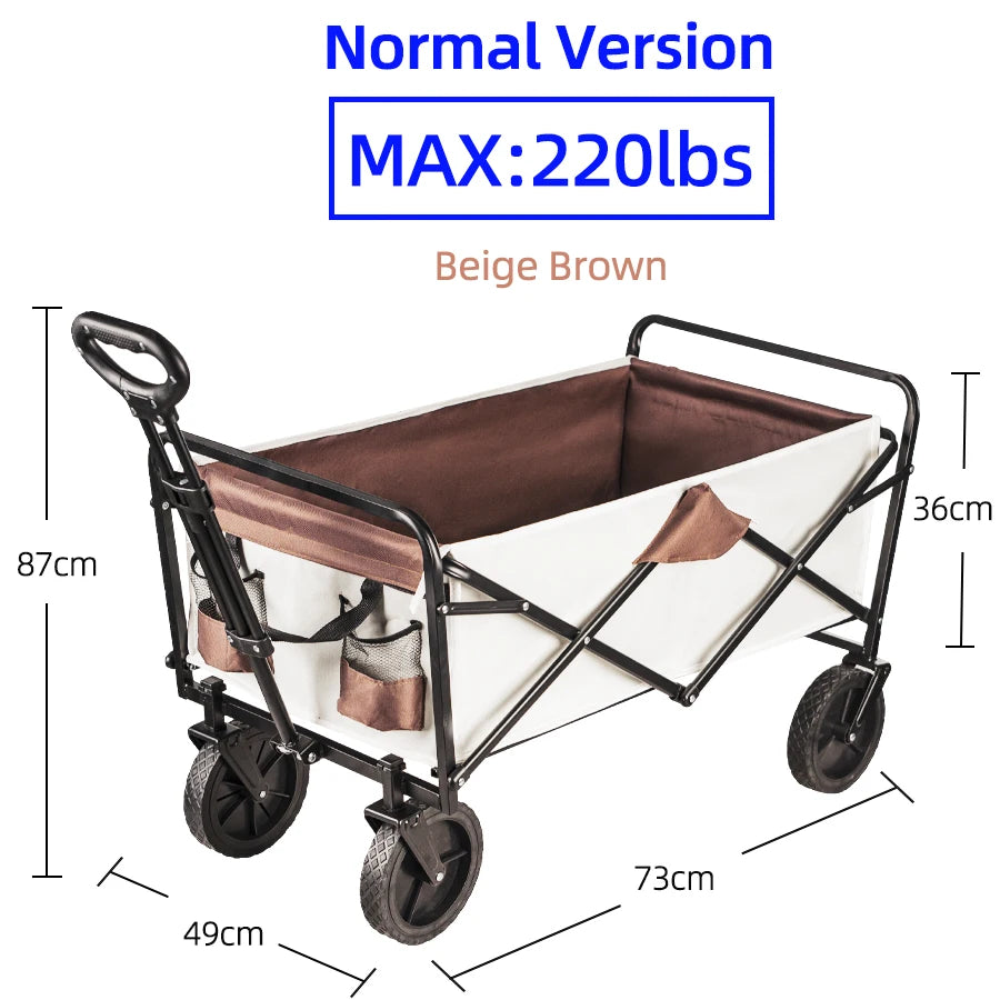 Bollerwagen mit großer Tragfähigkeit, faltbarer Bollerwagen für Garten und Strand, Campingausrüstung mit Getränkehaltern