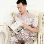 Hochwertiges Pyjama-Set Herren Frühling Herbst Dünn Polyester Eisseide Langarm Schlafanzug Übergröße Sommer Hauskleidung Männlich