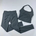 OHNE LOGO Yoga-Outfit Sport-Impact-Gym-Set Neckholder-Oberteil und Leggings-Hosen-Sets Rückenloses Neckholder-Design Hochelastische Sportbekleidung