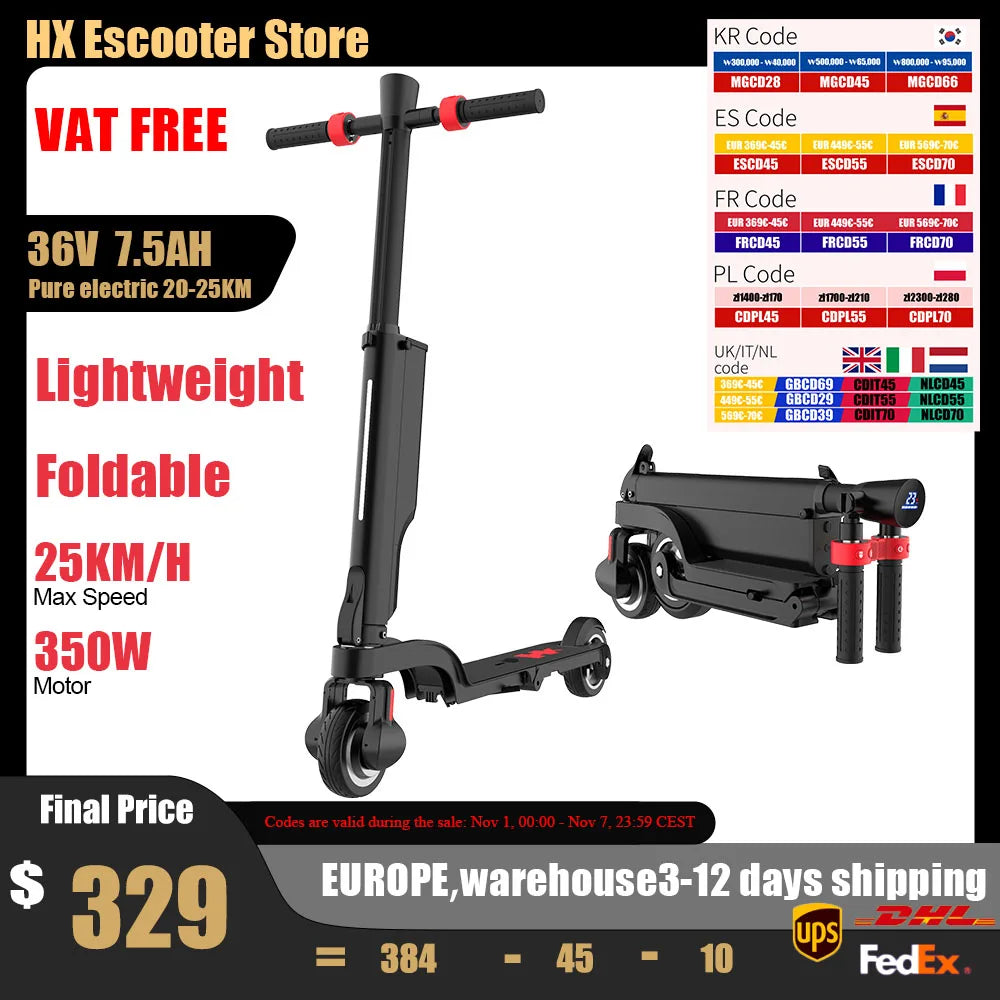 HX X6 Elektroroller Erwachsene 350W 7.5AH 36V 25KM/H Faltbarer Elektrischer Tretroller 5.5 Zoll Rad E-Scooter Für Erwachsene Kinder