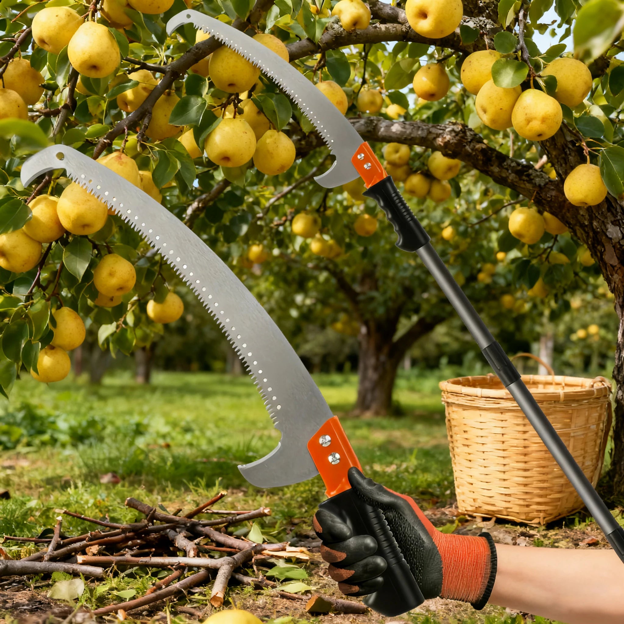 Verlängerte Doppelhaken-Luftsäge, multifunktionale Gartenastsäge, teleskopische Obstbaum-Astsäge, Garten-Schnittwerkzeug