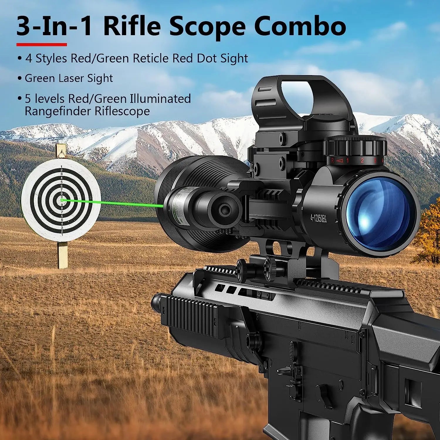 4-12x50 Zielfernrohr Beleuchtetes Absehen Entfernungsmesser Gewehr Holografisches 4 Absehen Visier 20mm Rot Grün Laser Für die Jagd