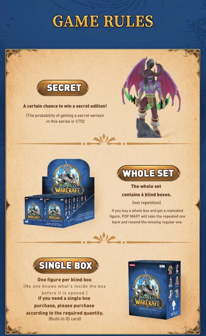 POP MART World of Warcraft Classic Blind Random Box Spielzeug Ornamente Actionfigur Mystery Box Caja Caixa Überraschungstüte für Jungen Geschenk