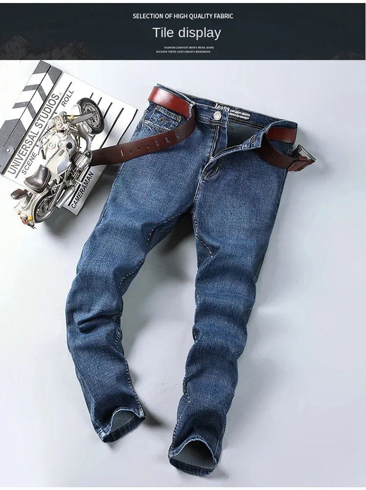WTHINLEE Business Herren Jeans Casual Straight Stretch Mode Klassische Blaue Arbeits-Denim-Hosen Herren Markenbekleidung Größe 28-40