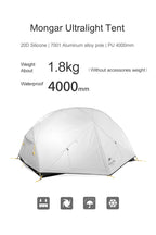 Naturehike Mongar UL 2 Zelt 2 Personen Trekkingzelt 20D Ultraleichtes Reisezelt Wasserdichtes Wanderzelt Überlebenszelt Outdoor Camping Zelt