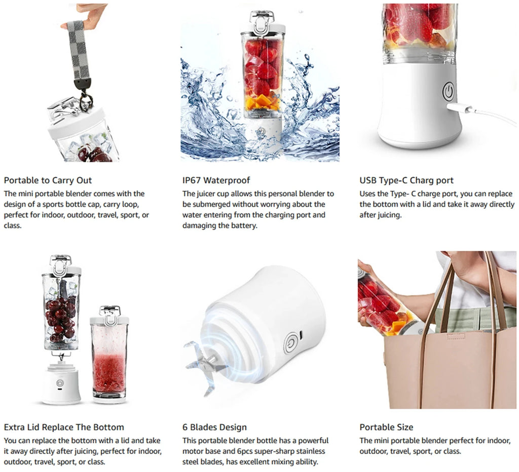 Neuer tragbarer Mixer 600ML Elektrischer Entsafter Fruchtmixer 4000mAh USB wiederaufladbarer Smoothie Mini Mixer Persönlicher Entsafter farbenfroh
