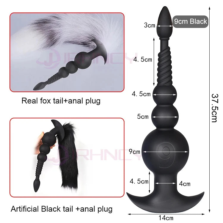 3-10cm Großer Analsex Plug mit Schwanz Sexspielzeug für Erwachsene Spiele Paare DIY Cosplay Großer Butt Plug Silikon Weich Lang Anal Beads Frauen