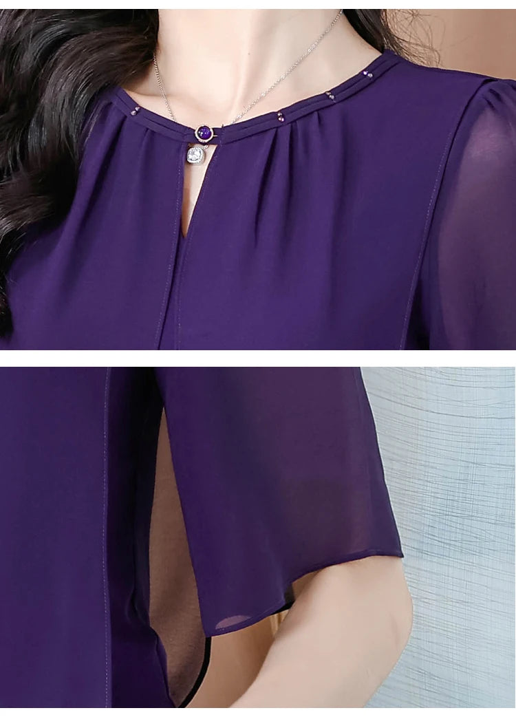 Sommerkleidung Halbarm-Chiffonbluse 2025 Neue Mode Loose Damen Tops Einfarbige Freizeit-Pullover-Shirts