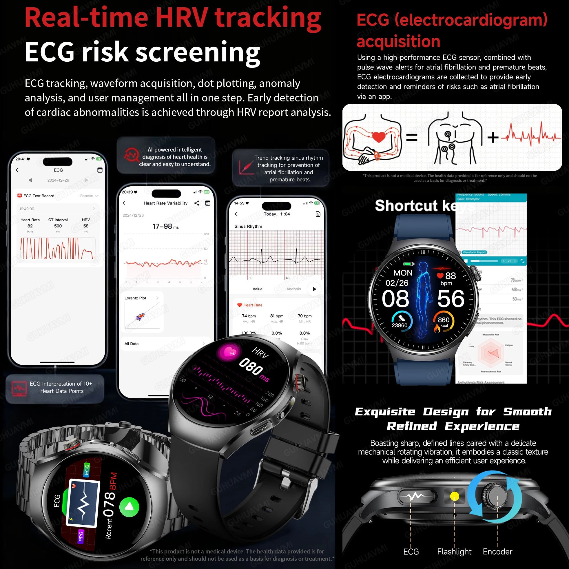 2026 Neue Mikrophysikalische Untersuchung Gesundheits-Smartwatch Herren EKG Harnsäure Lipide Blutdruck BT Anruf Smartwatch Für Android IOS