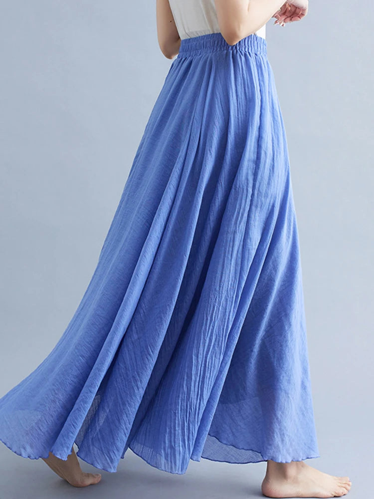 Neue 2020 Damen Leinen Baumwolle Lange Röcke Elastische Taille Plissierte Maxi Röcke Strand Boho Vintage Sommer Röcke Faldas Saia