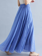 Neue 2020 Damen Leinen Baumwolle Lange Röcke Elastische Taille Plissierte Maxi Röcke Strand Boho Vintage Sommer Röcke Faldas Saia