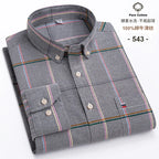 100 % Baumwolle Oxford Herrenhemden Langarm Kariert Weich Regular Fit Festliches Hemd Tasche Sozial Bluse Herrenkleidung S-7XL