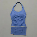 2-teiliges Sportset Damen Rückenloses Tanktop Hohe Taille Scrunch Nahtlose Shorts Fitnesskleidung Activewear Trainingssets Gym Anzug