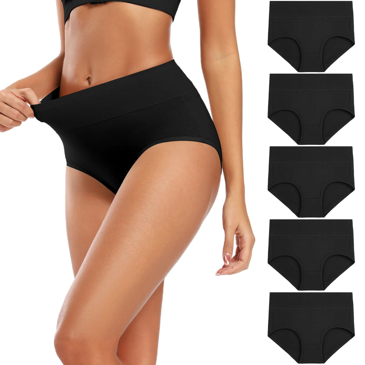 Molasus 5 Stück Damen Baumwollunterhosen Nahtlose Unterwäsche Hohe Taille Volle Abdeckung Damen Slips Set Atmungsaktive Unterhosen Übergröße