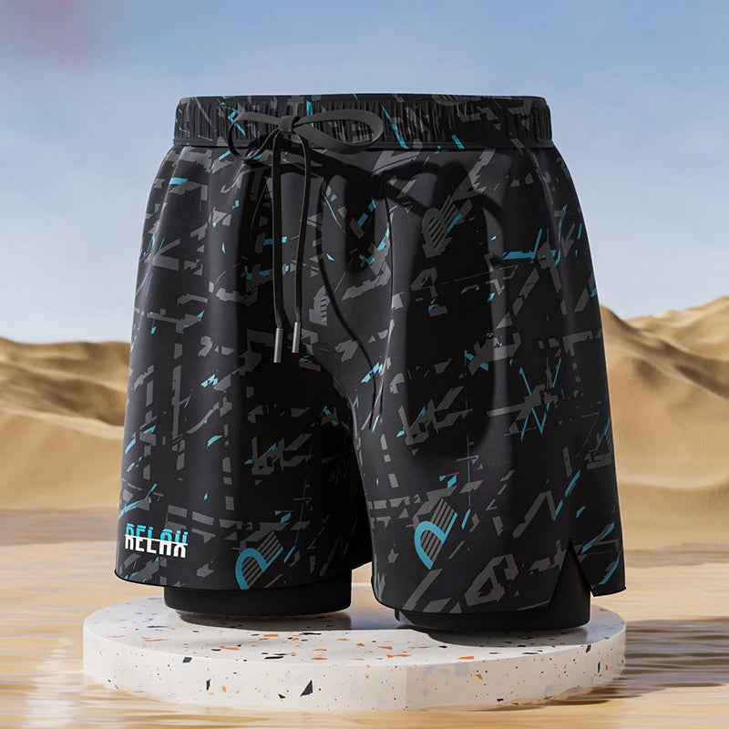 Badeboxer Herren Badehose Set Neu Strandbadehose Für Erwachsene Schnell Trocknende Surf-Badeshorts mit Futter Schwimmhose